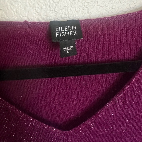 Eileen Fisher Sparkly Purple V-Neck Linen Blend Top - Picture 3 of 7